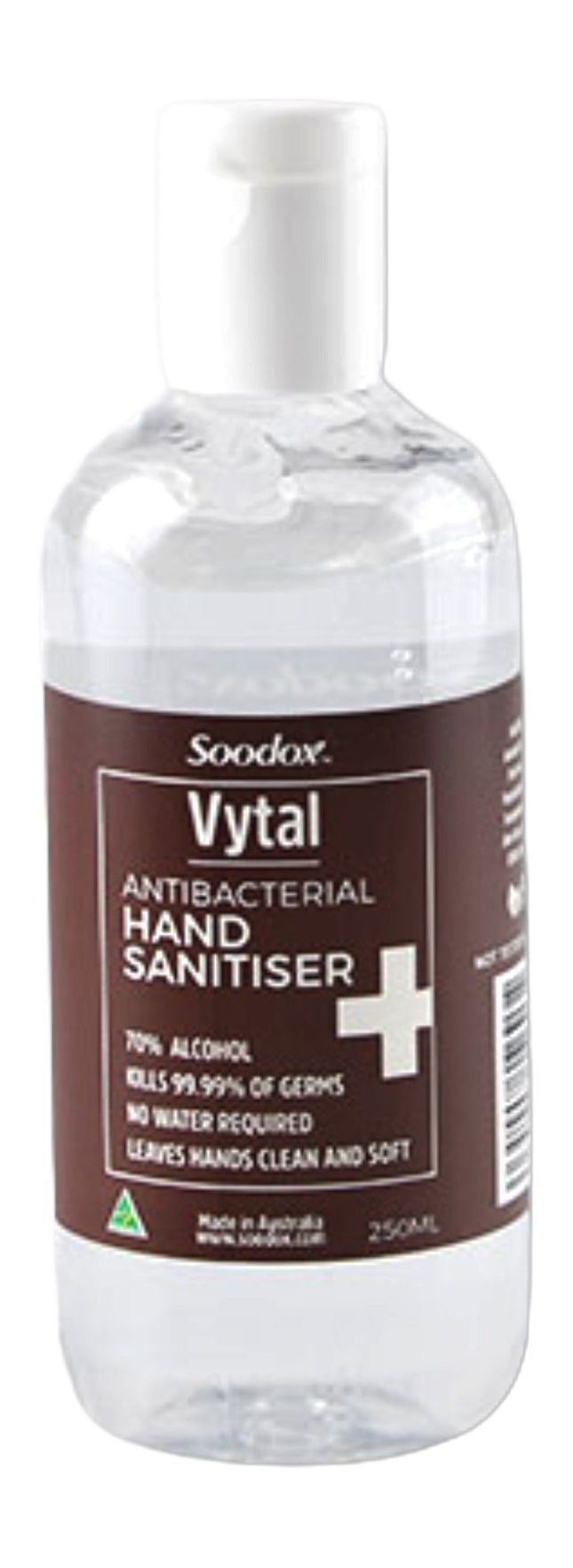 Soodox antibacterial hand sanitiser 250ml — original product on white