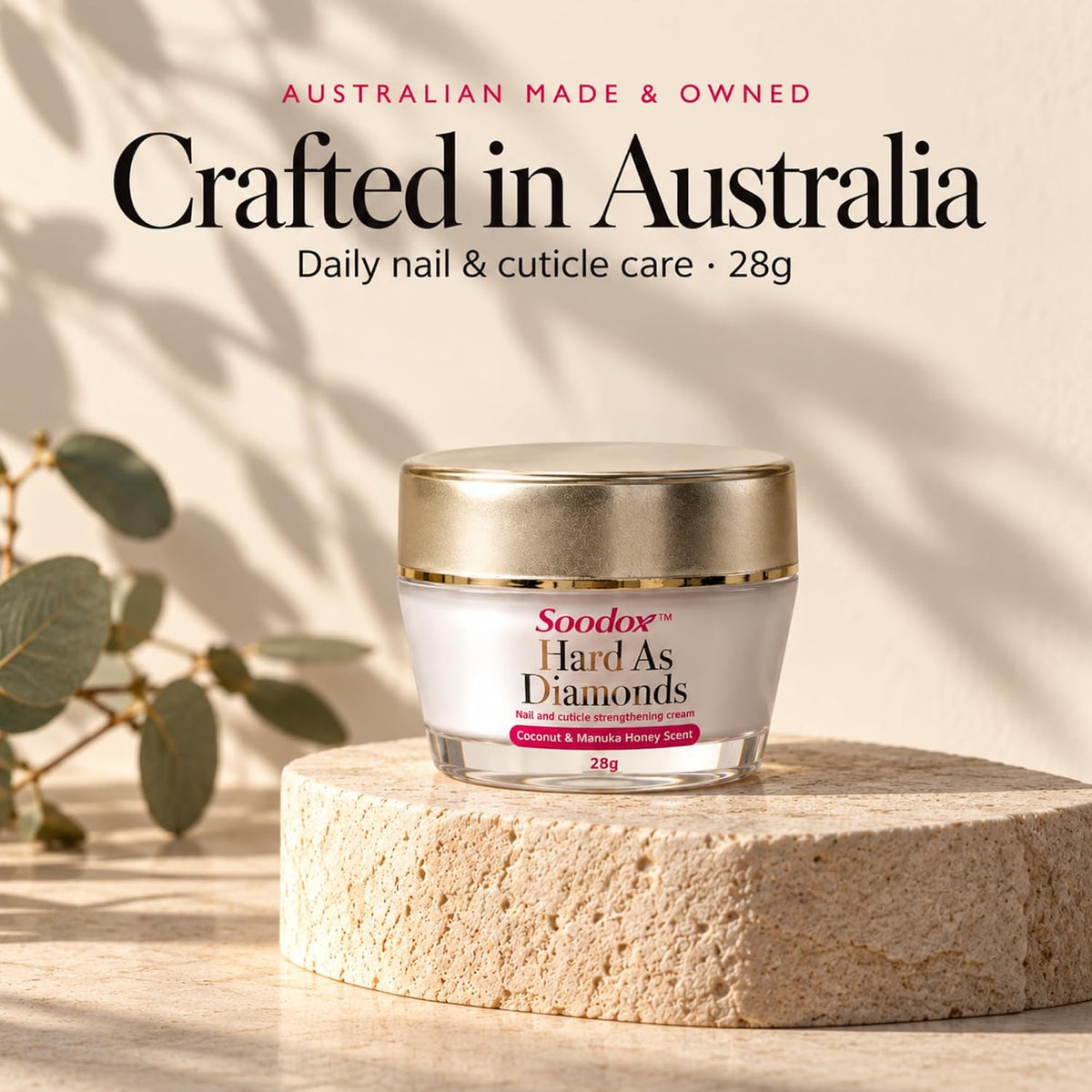 Australian made Soodox Hard As Diamonds daily nail and cuticle care 28g