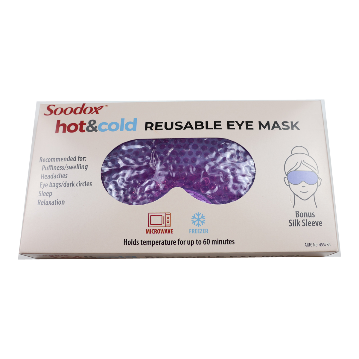 Soodox Hot &amp; Cold Reusable Eye Mask with Bonus Silk Sleeve - PURPLE — full product on white background