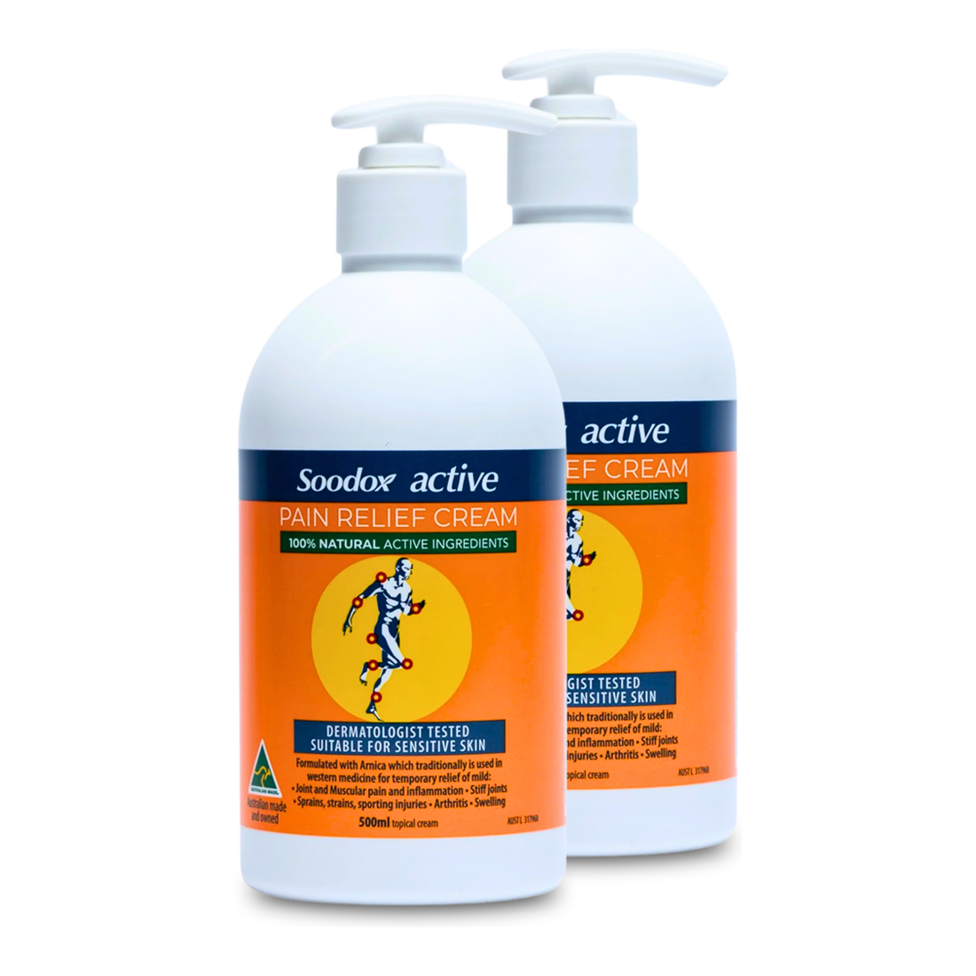 Soodox Active Pain Relief Cream Pump 500ml - 2 Pack — full product on white background