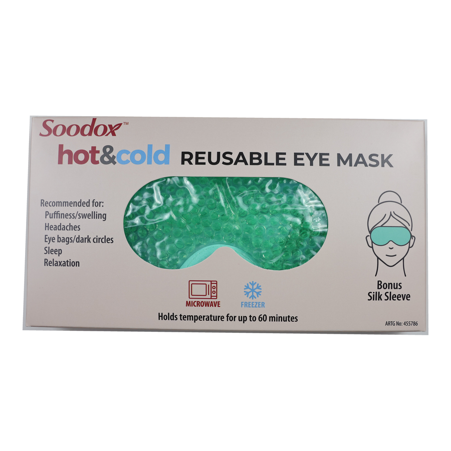 Soodox Hot & Cold Reusable Eye Mask with Bonus Silk Sleeve - GREEN