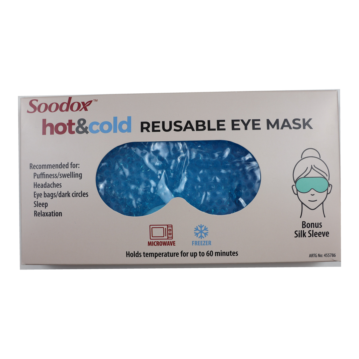 Soodox Hot &amp; Cold Reusable Eye Mask with Bonus Silk Sleeve - BLUE — full product on white background