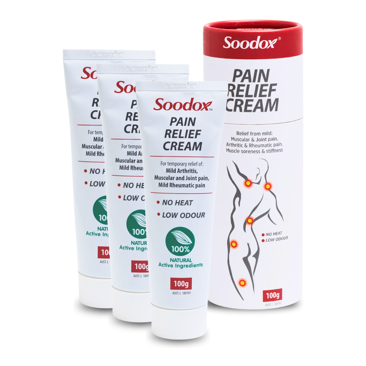 Soodox Original Pain Relief Cream 100g - 3 Pack — full product on white background