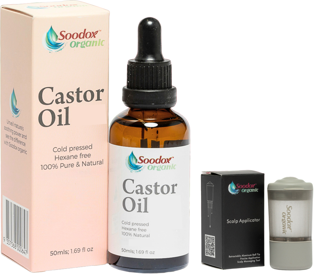 Soodox soodox organic castor oil 50ml free castor oil applicator — original product on white