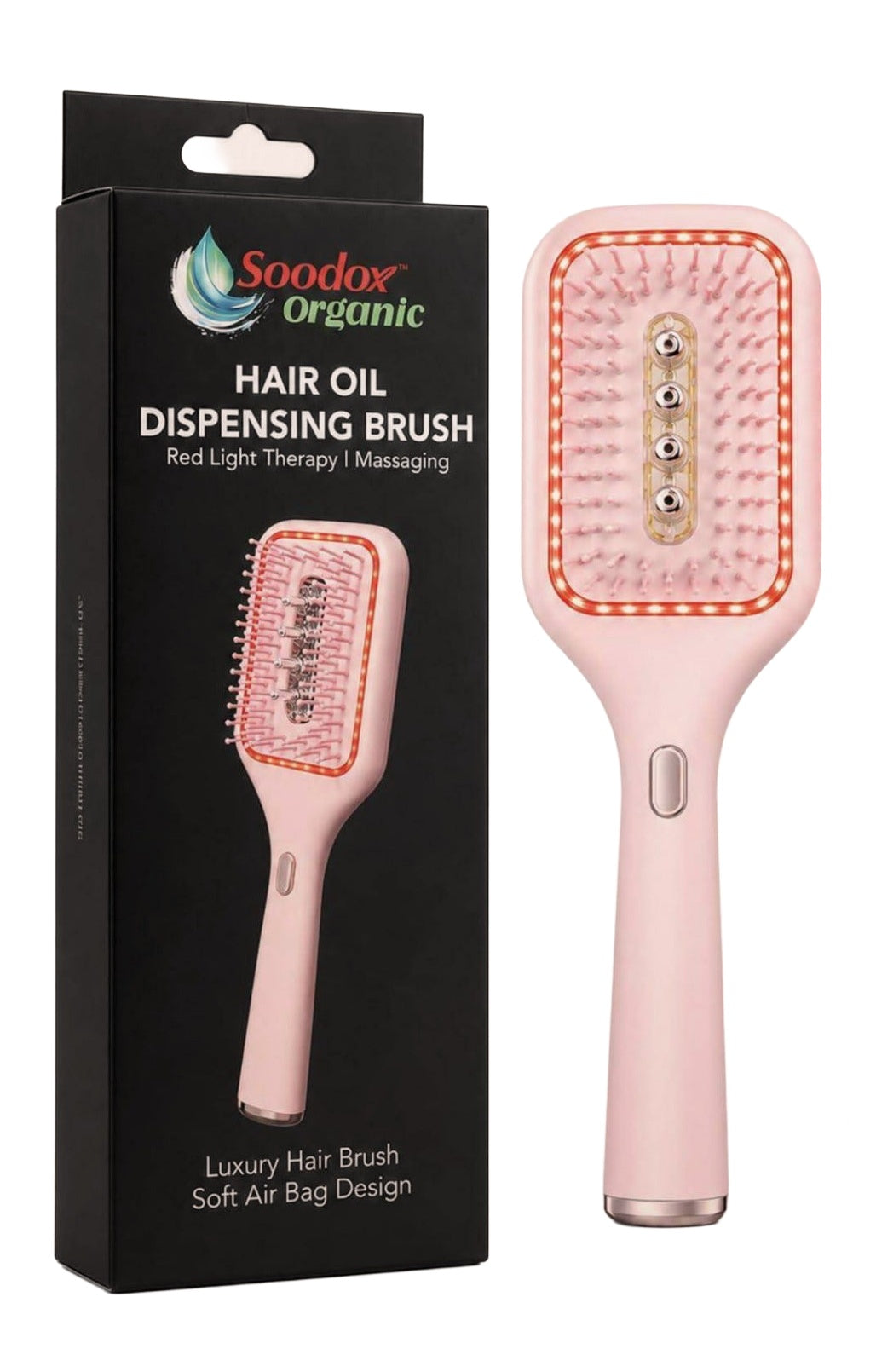 Soodox soodox organic hair oil dispensing brush with red light technology pink — original product on white