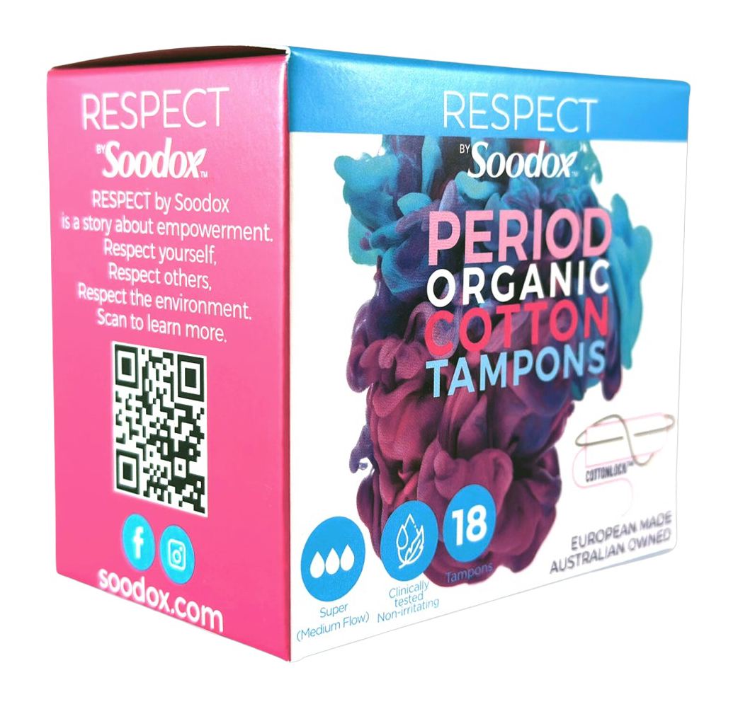 Soodox organic cotton super tampons — original product on white