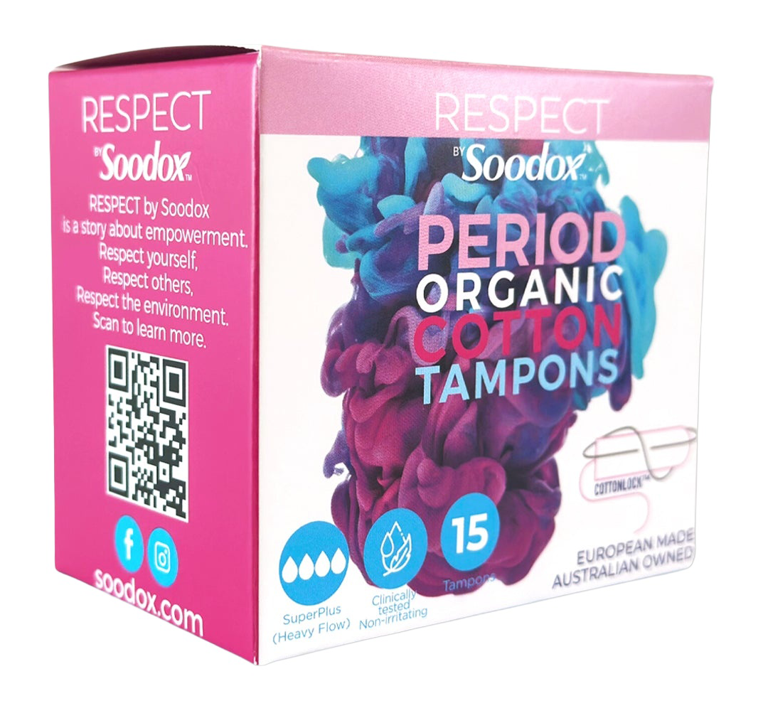 Soodox organic cotton superplus tampons — original product on white