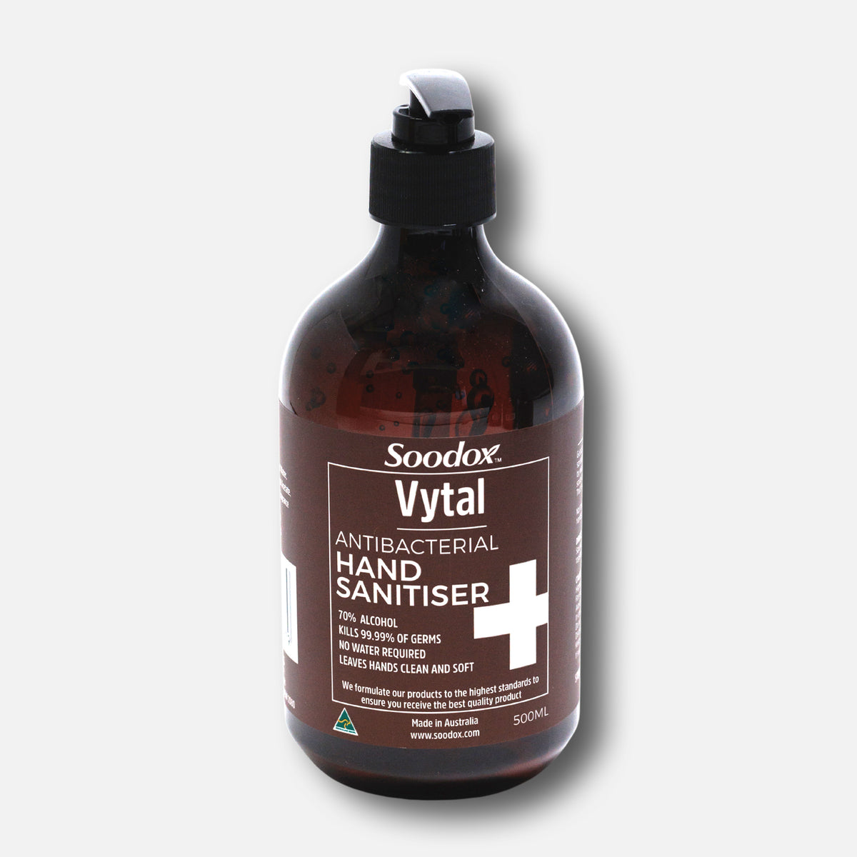 Soodox Vytal Antibacterial Hand Sanitiser 500ml pump bottle, front