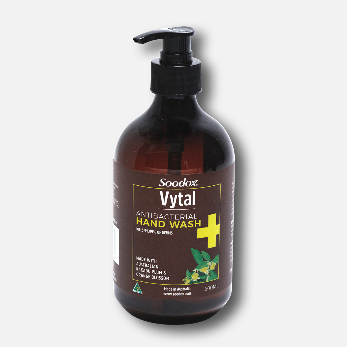Soodox Vytal Antibacterial Hand Wash 500ml pump bottle, angled view
